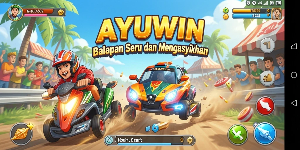 Screenshot gameplay AYUWIN yang menunjukkan aksi balapan seru.