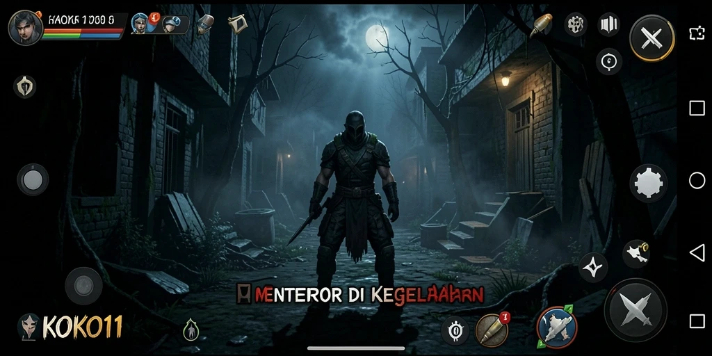 Screenshot gameplay KOKO11 yang menampilkan suasana Horror yang menegangkan.