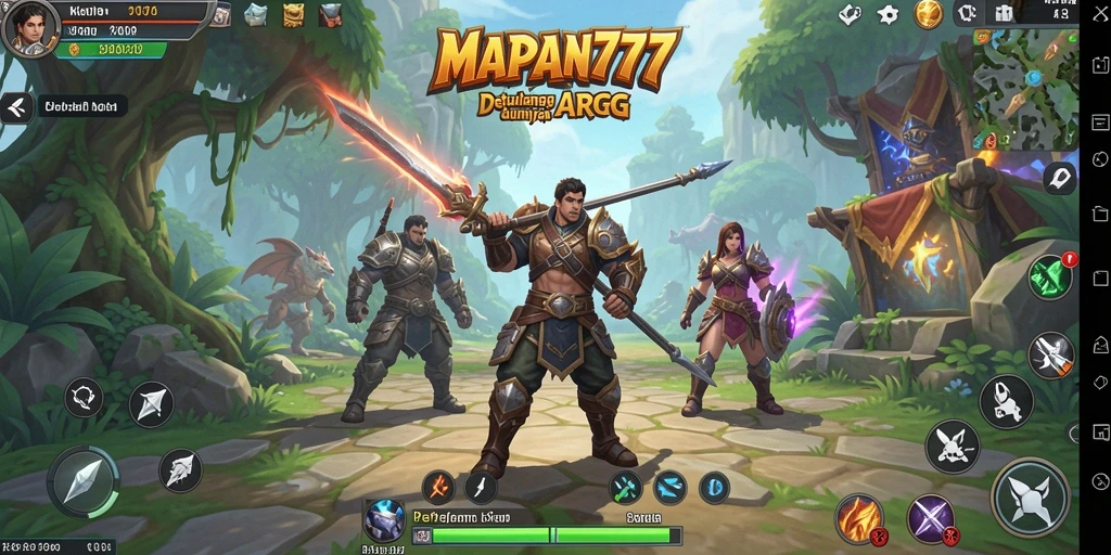Tangkapan layar utama MAPAN777 menampilkan karakter dalam aksi berjuang melawan monster.