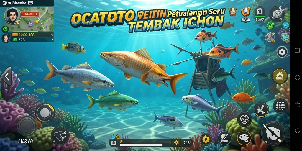 Tangkapan layar gameplay OCATOTO yang seru dan menegangkan saat berburu ikan.